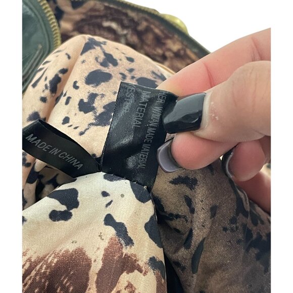 Sharif Womens Shoulder Handbag Green Leopard Print Leather satchel hobo Purse - Picture 10 of 15